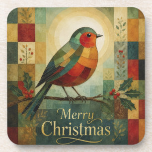 Dessous-de-verre Mosaïque de Noël Robin Oiseau Houx Baie