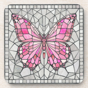 Dessous-de-verre Mosaïque de papillon - Conte de fées rose et gris
