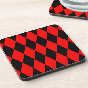 Dessous-de-verre Motif à carreaux diamants Harlequin noir rouge