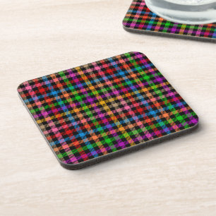 Dessous-de-verre Motif à carreaux gingham arc-en-ciel coloré - Noir