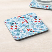 Dessous-de-verre Motif blanc et bleu rouge nautique (Côté gauche)