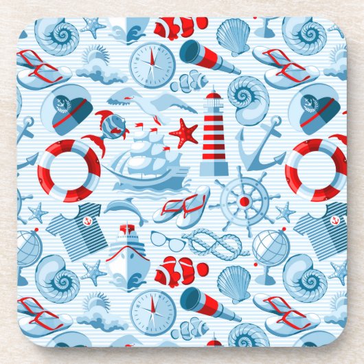 Dessous-de-verre Motif blanc et bleu rouge nautique (Devant)