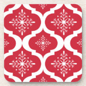 Dessous-de-verre Motif blanc rouge de trellis de flocons de neige (Devant)