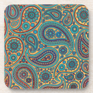 Dessous-de-verre Motif cachemire turquoise arc-en-ciel rétro