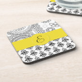 Dessous-de-verre Motif Damas, Damas noir et blanc, Monogramme (Côté gauche)