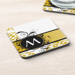 Dessous-de-verre Motif damassé monogrammé de moutarde