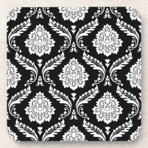 Dessous-de-verre Motif Damassé Rococo Blanc sur Noir