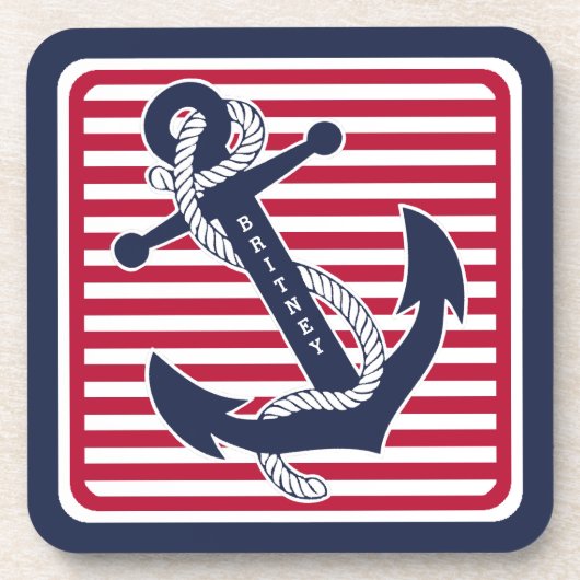 Dessous-de-verre Motif d'Ancre de bateau rétro-été personnalisé (Devant)