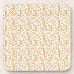Dessous-de-verre Motif d'aquarelle des coquillages et des hippocamp