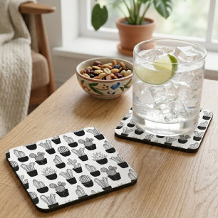 Dessous-de-verre Motif d'art de la ligne noire Cactus