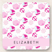 Dessous-de-verre Motif De Baleines, Baleines Roses, Votre Nom (Devant)