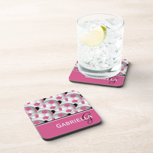 Dessous-de-verre Motif de balle de soccer rose Monogram (Côté Droit)