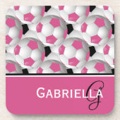 Dessous-de-verre Motif de balle de soccer rose Monogram (Devant)