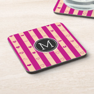 Dessous-de-verre Motif de cœur moderne à rayures Fuchsia Royal Mono