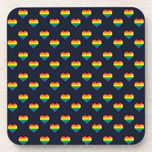 Dessous-de-verre Motif de coeur Rainbow 8 bits (Devant)