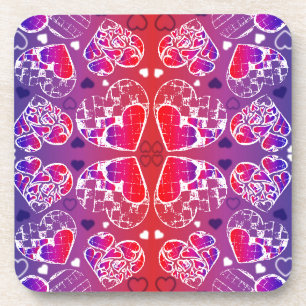 Dessous-de-verre Motif de coeur romantique violet et rouge Whimsica