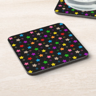 Dessous-de-verre Motif de conception d'étoiles colorées noir