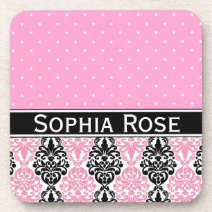 Dessous-de-verre Motif de Damas Polka Dot tendance avec nom