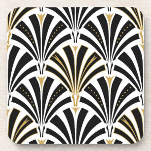 Dessous-de-verre Motif de fan d'art déco - noir et blanc