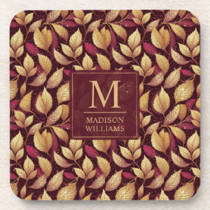 Dessous-de-verre Motif de feuilles d'automne pailleté or marron rou