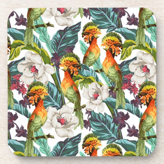 Dessous-de-verre Motif De Fleur Exotique Et Oiseau (Devant)