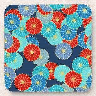 Dessous-de-verre Motif de fleurs Art Déco - bleu, turquoise et roug