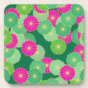 Dessous-de-verre Motif de fleurs Art Déco - tons verts, fuchsia