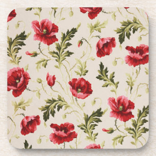 Dessous-de-verre Motif de fleurs de coquelicots rouges vifs vintage