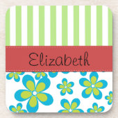 Dessous-de-verre Motif De Fleurs, Grandes Vertes, Votre Nom (Devant)