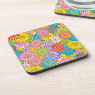 Dessous-de-verre Motif de fleurs hippie chaotique coloré lumineux