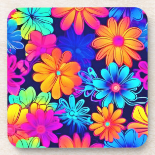 Dessous-de-verre Motif de fleurs néon rétro