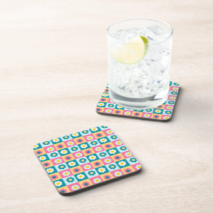 Dessous-de-verre Motif de fleurs pastel colorées Rétro Mignon 
