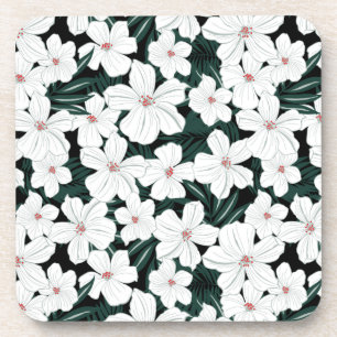 Dessous-de-verre Motif de fleurs tropical blanc