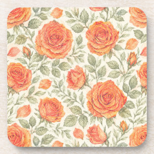 Dessous-de-verre Motif de jardin Rose Corail et Sauge
