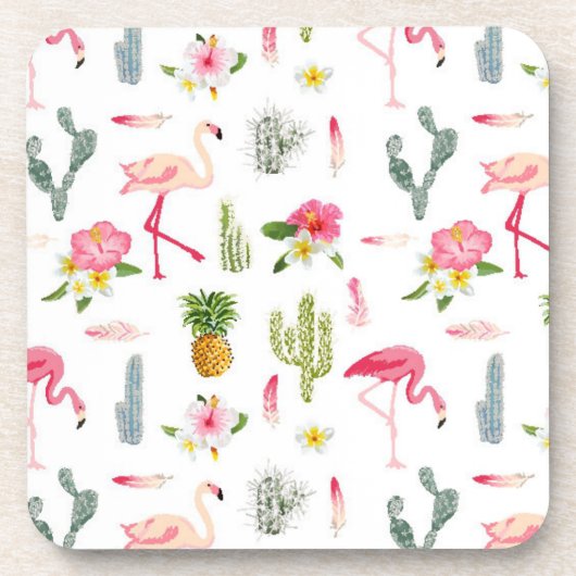 Dessous-de-verre Motif de ketmie d'ananas de cactus de Flamant rose (Devant)