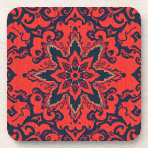 Dessous-de-verre Motif de médaillon persan orné rouge bleu de luxe