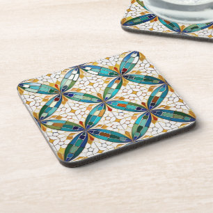 Dessous-de-verre Motif de mosaïque géométrique n° 5 Turquoise blanc