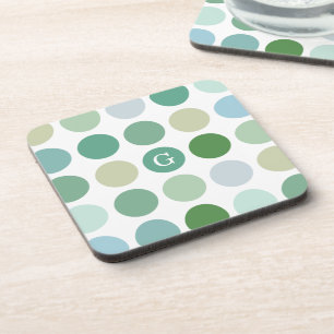 Dessous-de-verre Motif de points chic coloré vert monogramme