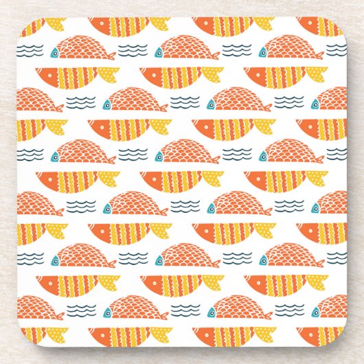 Dessous-de-verre Motif de poissons de natation d'art populaire (Devant)