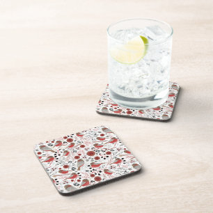 Dessous-de-verre Motif de poulet gris-rouge avec fleurs