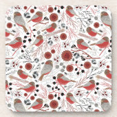 Dessous-de-verre Motif de poulet gris-rouge avec fleurs (Devant)