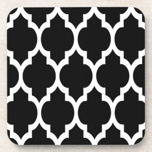 Dessous-de-verre Motif de Quatrefoil Marocain Noir Blanc #4