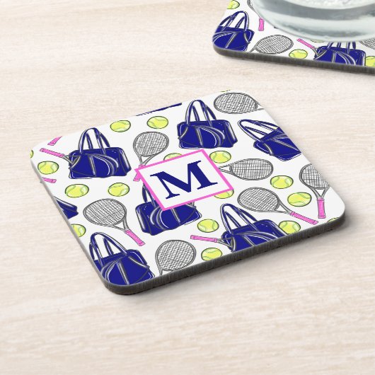 Dessous-de-verre Motif de tennis chic avec monogramme (Côté gauche)