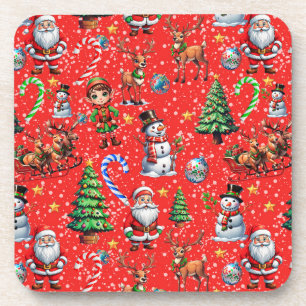 Dessous-de-verre Motif décoratif de Noël sur fond rouge