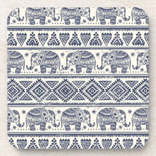 Dessous-de-verre Motif d'éléphant ethnique bleu (Devant)