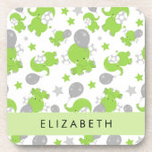 Dessous-de-verre Motif Des Eléphants Verts, Étoiles, Votre Nom (Devant)