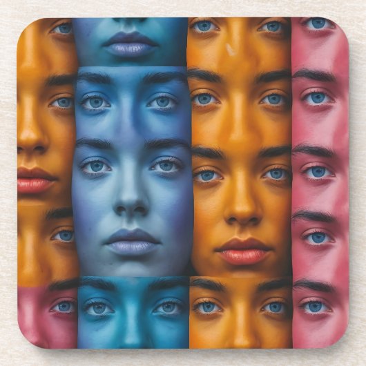 Dessous-de-verre Motif des faces colorées (Devant)