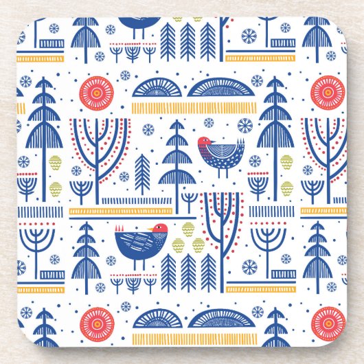 Dessous-de-verre Motif d'oiseau d'hiver d'art populaire (Devant)