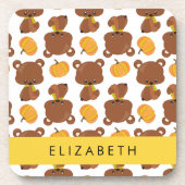 Dessous-de-verre Motif D'Ours, Mignons Ours, Citrouille, Votre Nom (Devant)