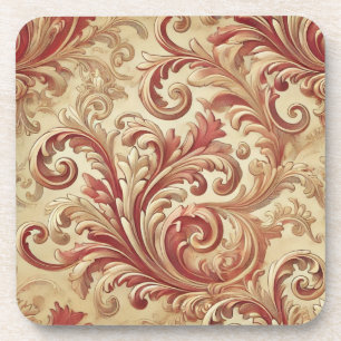 Dessous-de-verre Motif doux rouge et or Damask